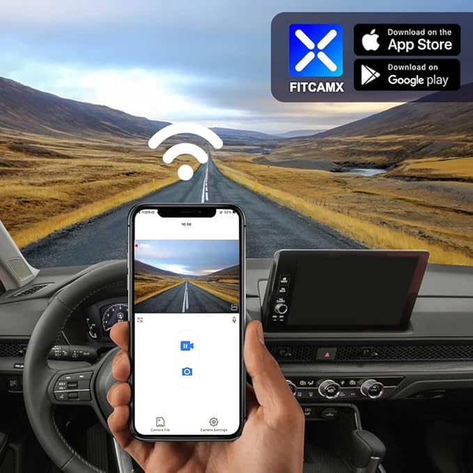 Fitcamx Front 4K+Rear 1080P Dash Cam Adapts for Honda CR-V 2023-2026 & Hybrid (Grey), Integrated OEM Look, 2 Way HD Video, Built-in WiFi & APP, Loop Recording, G-Sensor, Easy to Use, 128GB Card