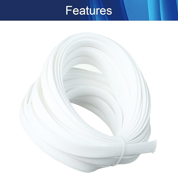 Aicosineg Cable Sleeve Braided Sleeving PET Wire Loom Tubing Cable 32.81ft-2/5inch Wrap Protector for HiFi Audio and Video Headphone Cable Protect Wires from Chewing of Pets White
