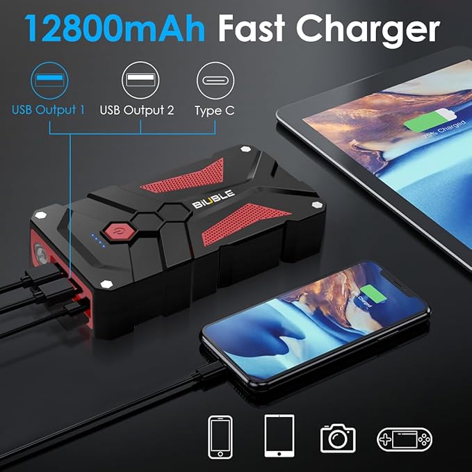 Jump Starter Car Jump Starter Auto Battery Booster Pack 5000A Peak 12V with USB-C Quick Charge,Lithium Jump Box with LED Light(Up to 7.0L Gas or 5.5L Diesel Engine)