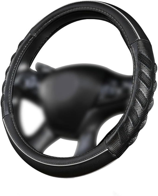 Flying Banner car Steering Wheel Cover Faux Leather Massage Universal fit 3D Honeycomb Hole Anti-Slip Sporty 15 Inches (Grey Black)