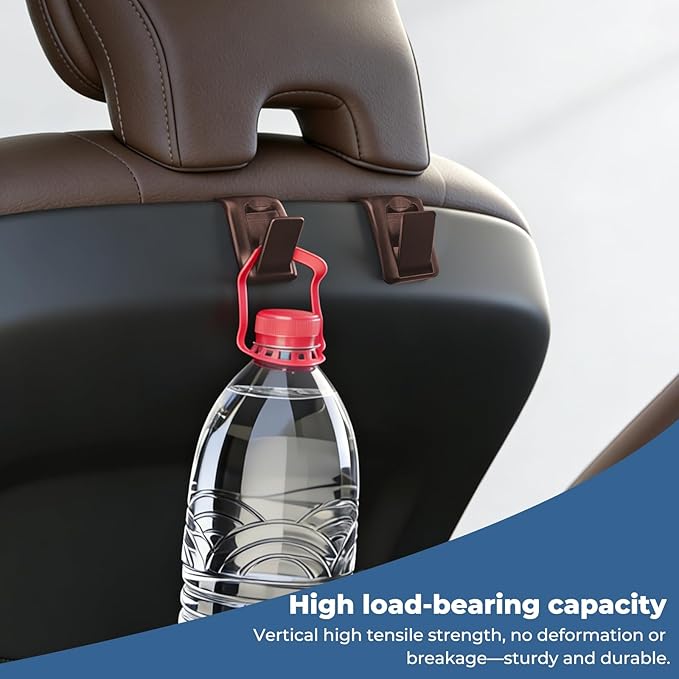 2 Packs Upgraded Foldable Car Seat Headrest Hidden Hooks for Volvo XC90 XC60 XC40 S90 S60 C70 V90 V60 EX30 EX90 60/90 Series Accessories, Storage Organizer for Purse Bag Toy Bottle (Brown)