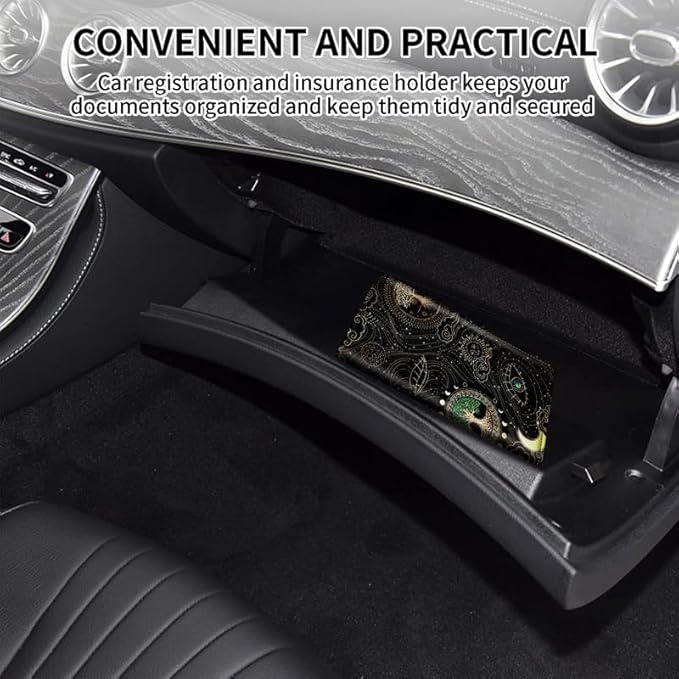 Car Registration and Insurance Card Holder, Vehicle License Documents Glove Box Compartment Organizer Wallet, ID Card Holder for Car Essentials Automobile, Tree of Life Sun Moon