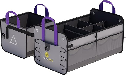 Car Trunk Organizer SUV, 84L SUV Trunk Organizer – Waterproof Foldable Modular Trunk Organizer with Mesh Pockets, Non-Slip Base, Gray - M313
