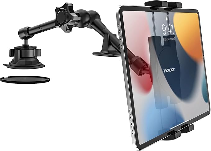 Car/Truck Tablet Mount for Dashboard Windshield, Vehicle Heavy Duty Suction iPad Holder with Metal Arm for 4-12.9" Tablet & Phones, iPad Pro/Air/Mini, Galaxy, Lenovo, iPhone etc