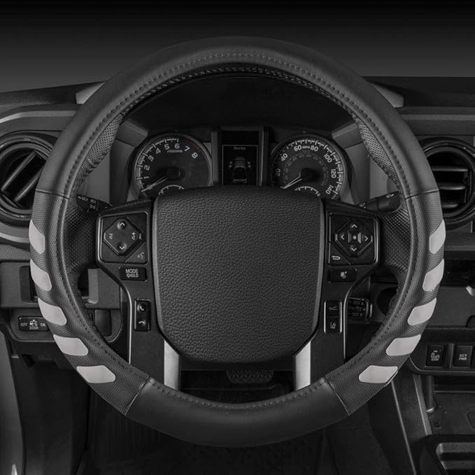 Cat® UltraSport Faux Black Leather Truck Steering Wheel Cover, Large 16 inch Size, Durable and Comfortable with Advanced Grip, Steering Wheel Cover for Truck Auto Van SUV