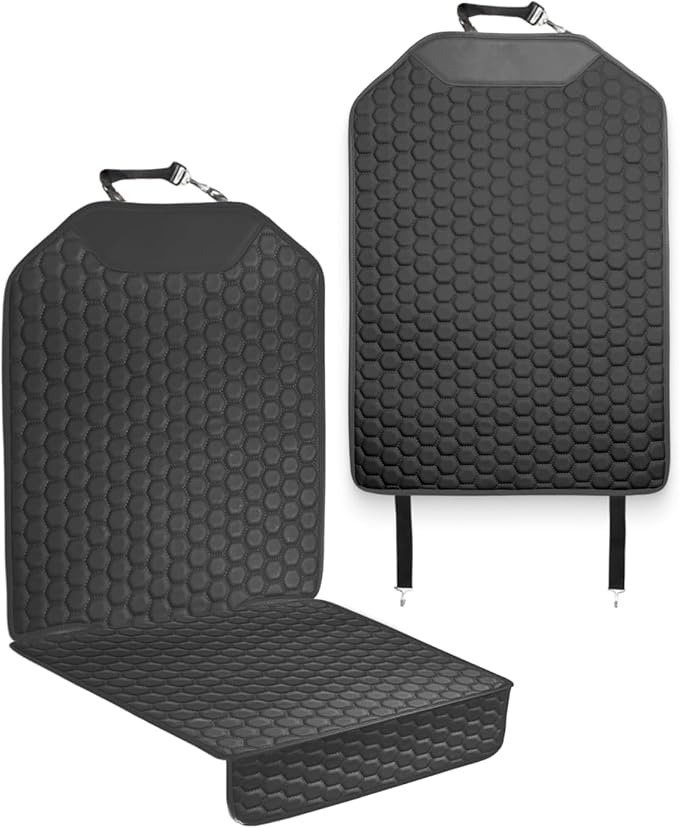 Owleys Kick Mat Back Seat Protector - Car Back Seat Cover for Kids Feet - Waterproof & Sturdy Protector for Upholstery from Dirt, Mud, Scratches and Stain (Black Set)