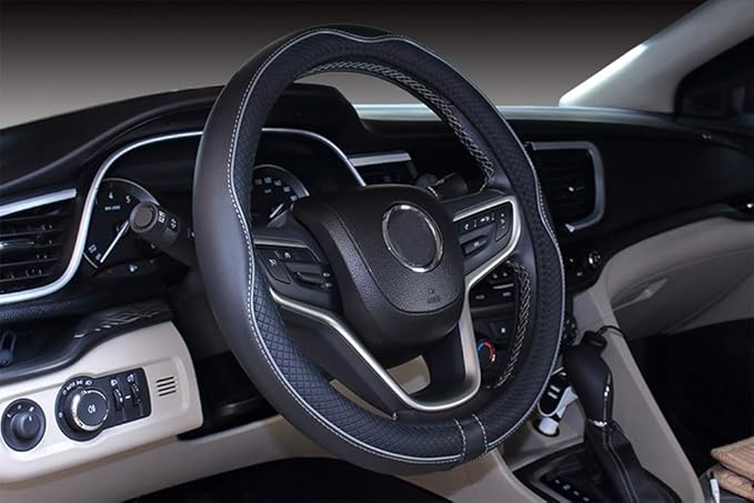 Mayco Bell Small Size Steering Wheel Cover Anti-Slip,Safety,Soft,Breathable,Durable,Full Surround,Comfortable Grip Microfiber Leather (14-14.25 inch,Black Gray)