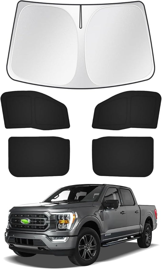 Canvcle Window Shades for Ford F150 4Door 2021-2025 2026 F-150 Accessories Windshield Sun Shade Side Rear Window Covers Sunshade Sun Visor Privacy Protection for Camping Keep Vehicle Cool Black 5PCS