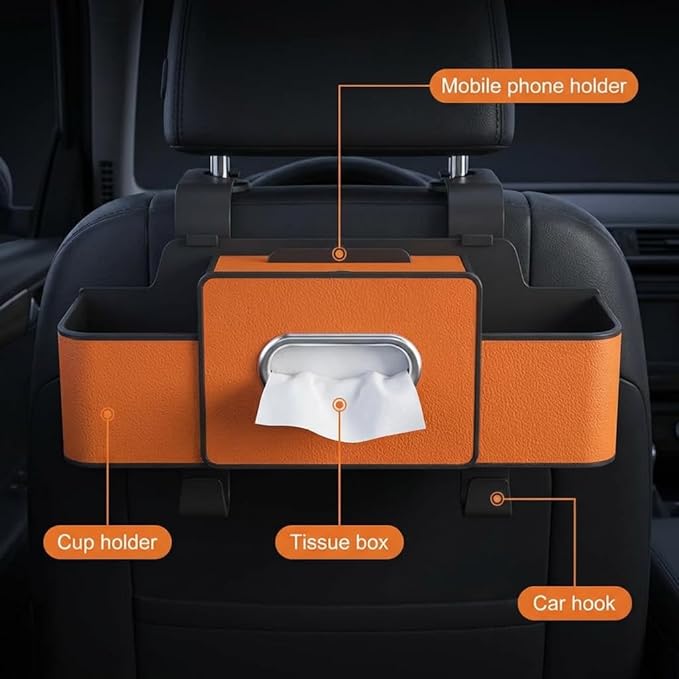 3-in-1 Backseat Car Organizer with Dual Cup Holders,Tissue Box & Phone Holder, 2026 Upgraded Car Seat Back Storage Box,Multifunctional Waterproof Storage for Daily Driving & Travel,Black