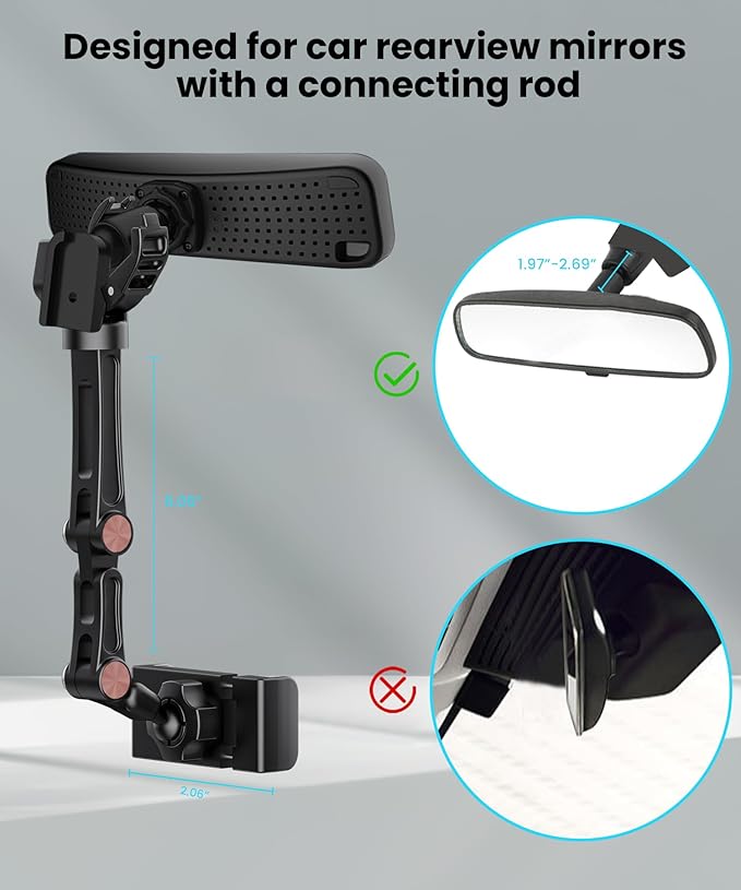 Karmus Rear View Mirror Phone Holder, Rearview Mirror Phone Holder for Car, Rotatable and Retractable Car Phone Holder Mount, Car Truck Essentials Accessories Compatible with All Cell Phones