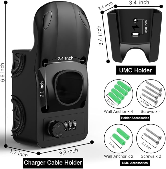 Tesla Charger Holder & UMC Holder, with Combination Lock, Compatible with Model 3/S/X/Y, Premium Charging Cable Organizer for Tesla Gen 2 Mobile Connector Wall Mount