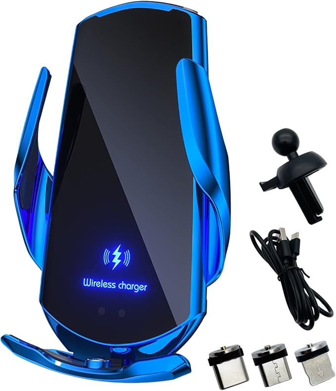 Wireless Car Charger Automotive Electric Induction 15W Wireless Charger Car Vent Mount Bracket Fast Charging Auto-Clamping Car Phone Holder Mount Air Vent Phone Holder (Blue)