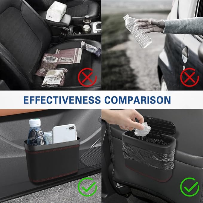 2PCS Car Trash Can with Lid, Press-Top Car Trash Bin with 30PCS Cars Trashs Bags, Small Automotive Dustbin Garbage Container Universal Fit Most Cars Office Home (2pcs-Black)