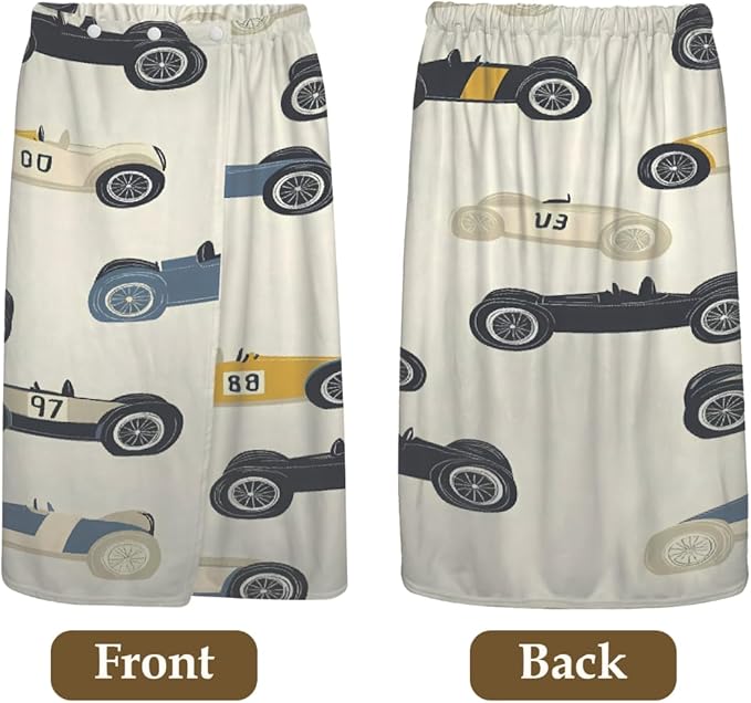 Women's Bath Wrap Vintage Race Cars Print Absorbent Shower Spa Body Bath Robe Wraps Bathrobe Towel with Adjustable Closure