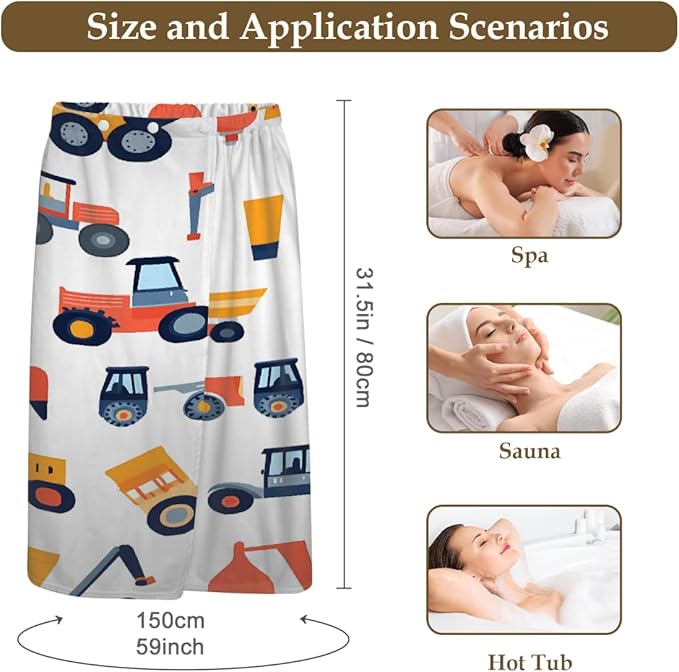 Women's Bath Wrap Cars Pattern Absorbent Shower Spa Body Bath Robe Wraps Bathrobe Towel with Adjustable Closure