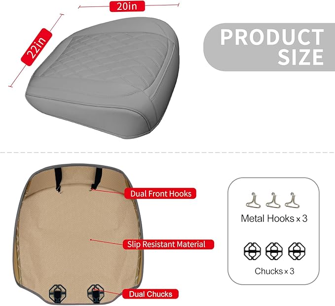 BEITK 1 Pack Leather Front Car Seat Cover Bottom Car Seat, Anti-Slip and Full Wrap Driver Car Seat Protectors, Luxury Waterproof Bottom Auto Seat Cushion Pad Mat for Most Vehicles(Gray)