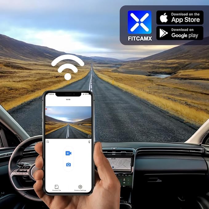 Fitcamx Front 2K+Rear 1080P Dash Cam Adapts for Hyundai Santa Cruz & Tucson 2022-2026 (Part NO#N9000), OEM Style, Dual HD Video, WiFi & APP, Loop Recording, Gravity Sensor, Easy to Set, 64GB Card