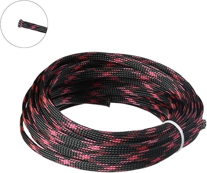 Aicosineg 32.81ft PET Flexible Braided Cable Sleeve 0.25inch Width Wire Loom Sleeving and Organizer Flexible Wire Mesh Sleeve Wrap Protector for TV Audio PC Cords from Pets Chewing Black and Pink