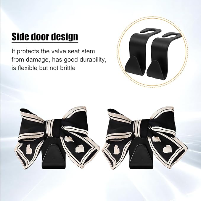 Cute Bow Car Seat Headrest Hooks, 2PCS Multifunctional Vehicle Rear Seat Hanging Hook, Automotive Interior Seatback Storage Organizer for Purses Ba, Universal for SUV Sedan Truck (Black/White)