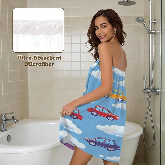 Women's Bath Wrap Colored Cars Clauds Absorbent Shower Spa Body Bath Robe Wraps Bathrobe Towel with Adjustable Closure