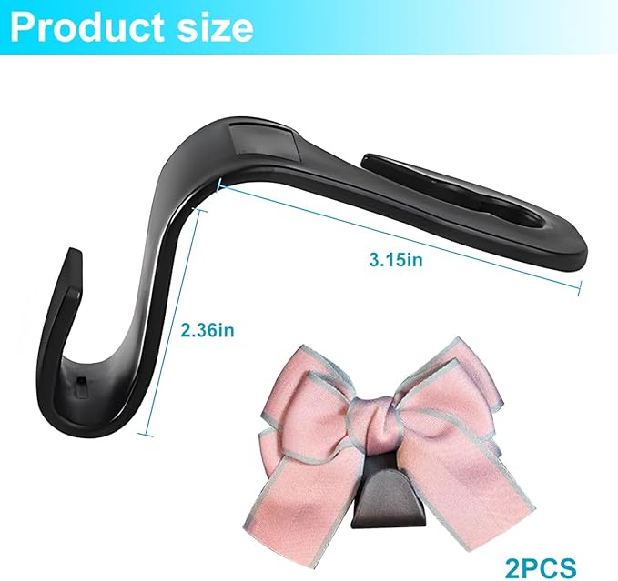 Mandark 2PCS Car Seat Headrest Hooks, Cute Bow Vehicle Hooks for Purses and Bags, Auto Purse Hook Hanger Interior Decoration Accessories, Universal for SUV, Sedan, Truck (Pink Line)