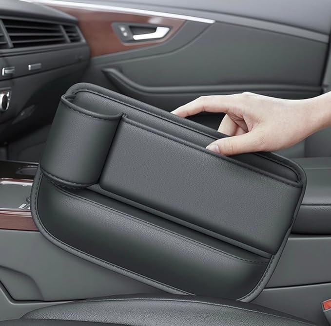 Car Seat Gap Filler Organizer with Cup Holder – Universal Car Seat Gap Storage Pocket – Prevent Phone Keys Coins Falling – Car Interior Accessories Black