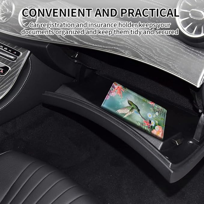 Car Registration and Insurance Card Holder, Vehicle License Documents Glove Box Compartment Organizer Wallet, ID Card Holder for Car Essentials Automobile, Hummingbird Pink Flowers