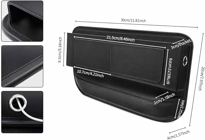 Car Seat Gap Organizer, Universal Car Seat Gap Filler with Storage Pocket, PU Leather Car Interior Organizer for Car, Truck & SUV, Black