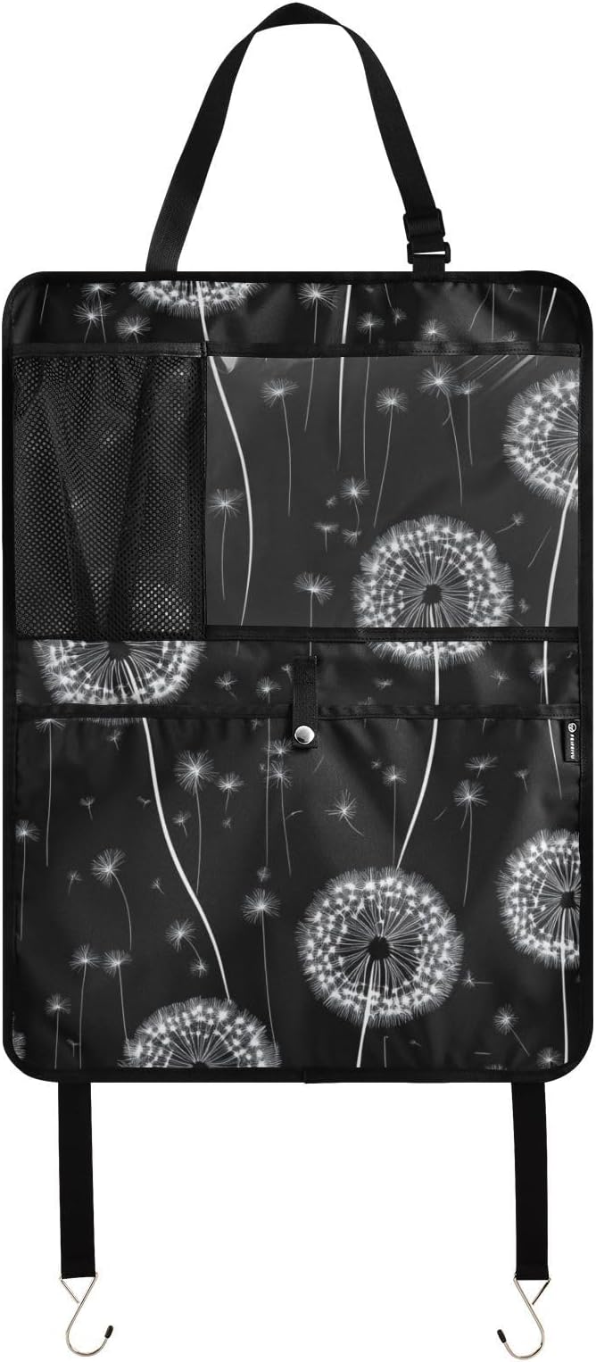 Black Dandelion 2 Pack Backseat Car Organizer with Storage Pockets Seat Back Organizers for Kids Kick Mats Backseat Protector Automotive