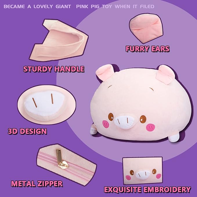 CUEBEAR Stuffed Animal Storage Bean Bag Chair Cover for Kids Pink Pig Plush Bean Bag Chair for Girls Large Size Toy Organizer Cover Only Without Filling