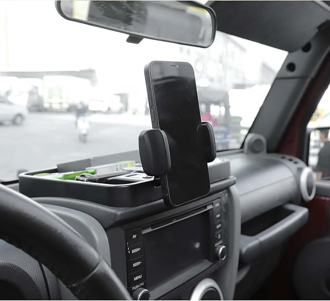 Jimen Compatible with Jeep Wrangler JK JKU 2007-2010, Cell Phone Holder Mount Dashboard Organizer Storage Tray