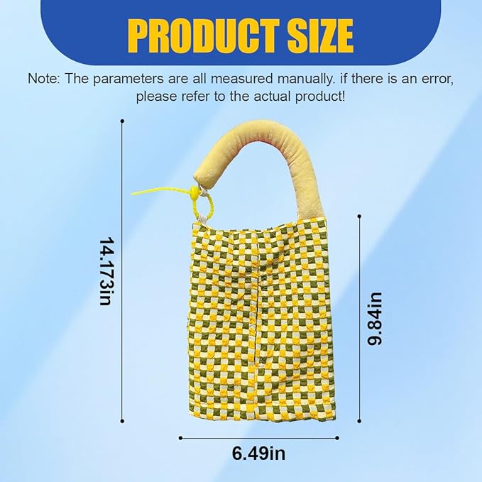 Car Tissue Holder, Checkered Pattern Car Backseat Napkin Holder, Rectangular Canvas Hanging Auto Tissues Box, Universal Vehicle Storage Organizer Accessory for Phone, Small Items (Green)