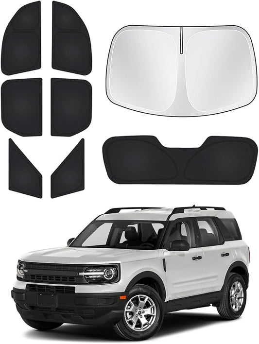 Canvcle Windshield Sun Shade for Ford Bronco Sport 2021-2025 2026 Side Rear Window Shade Cover Set Window Sun Visor Blocker Privacy Protection Keep Vehicle Cool Black 8PCS