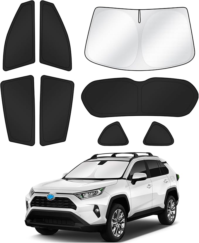 T TGBROS Windshield Sun Shade for Toyota RAV4 2013-2016 2017 2018 Car Window Shades Thicken UV Block and Blackout Privacy Foldable Sunshades 8PCS Accessories Keep Cool Sun Visor Covers