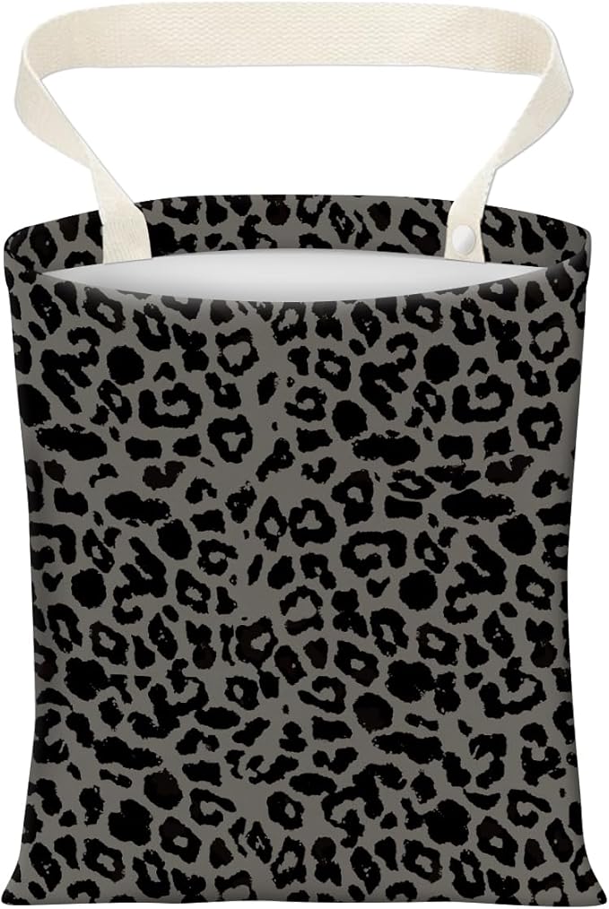 Cute Car Trash Can, Hanging Canvas Car Back Seat Organizer and Storage Bag, Funny Car Trash Bag for Travelling, Outdoor Cute Gray Leopard