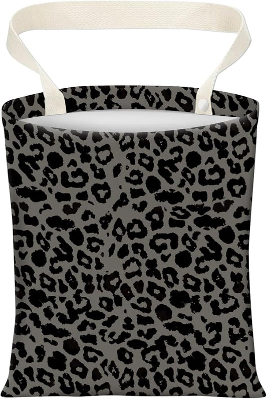 Cute Car Trash Can, Hanging Canvas Car Back Seat Organizer and Storage Bag, Funny Car Trash Bag for Travelling, Outdoor Cute Gray Leopard