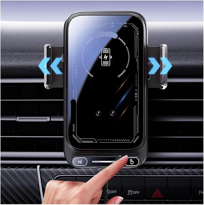 15W Wireless Car Charger with Infrared Sensor Auto Clamping Vent Mount One-Touch Rotation，Compatible for Secure Fast Charging