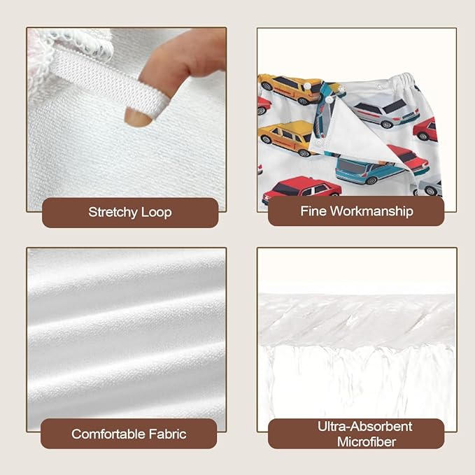 Women Bath Wrap Hair Towel Drying Cap Set Colorful Cars Pattern Print Soft Absorbent Bathrobe Shower Wraps with Adjustable Closure Spa Bath Robe