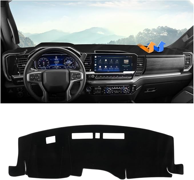 Autorder Dashboard Cover Mat for 2022-2025 2026 Chevy Chevrolet Silverado/GMC Sierra 1500 2500HD 3500HD Accessories Dash Cover Upgrade Velvet Dash Mat Sunshade Glare UV Rays Protector (Without HUD)