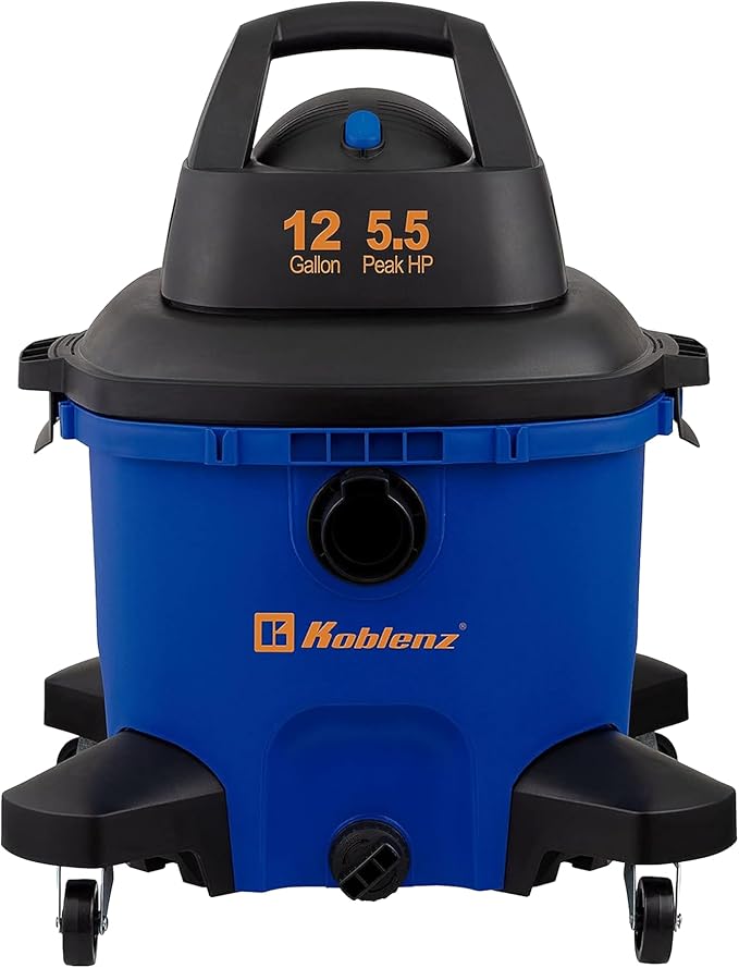 Koblenz Wet-Dry Vacuum, 12 Gallon Tank, 5.5 HP Vacuum Cleaner with 2-1/2" in x 7' Locking Hose, with a Blower Function, Blue/Black, 5 Year Warranty, with Included Accessories, WD-12 L4