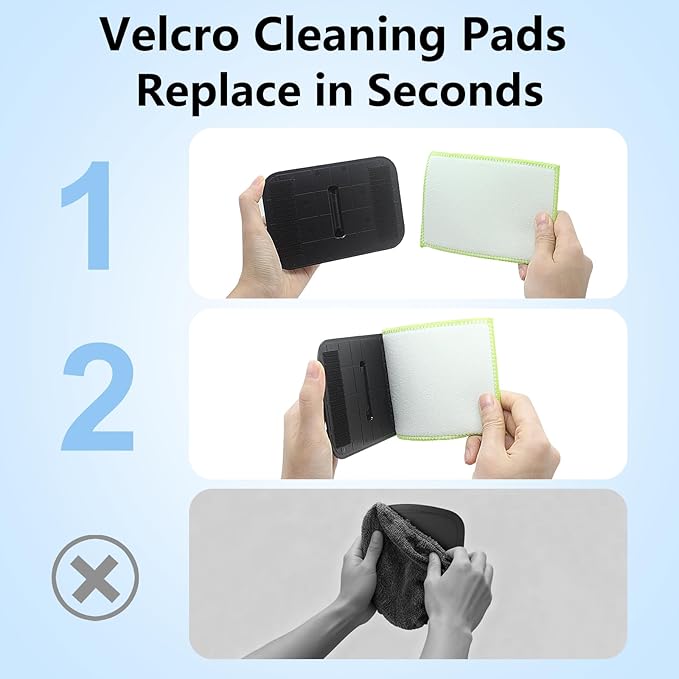 Windshield Cleaner Tool with 6 Reusable Magic Fiber Pads & Spray Bottle, Removable Handle Car Window Wiper Kit for Interior/Exterior Glass, Trucks, SUVs, RV (Dry & Wet Use)