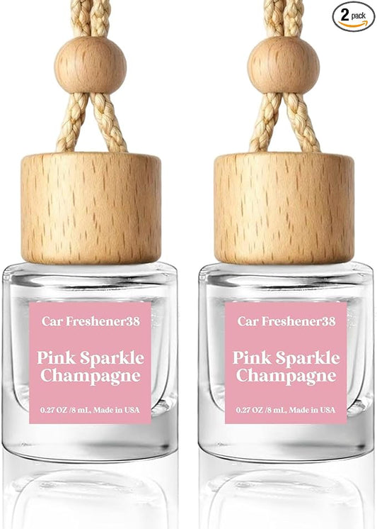 HoogaLife Car Air Freshener Diffuser 2 Pack Hanging Air Freshener Diffuser - Pink Sparkle Champagne Fragrance Oil Air Diffuse r for Car, 45+ Days Long Lasting Fragrance Made in USA (P38)