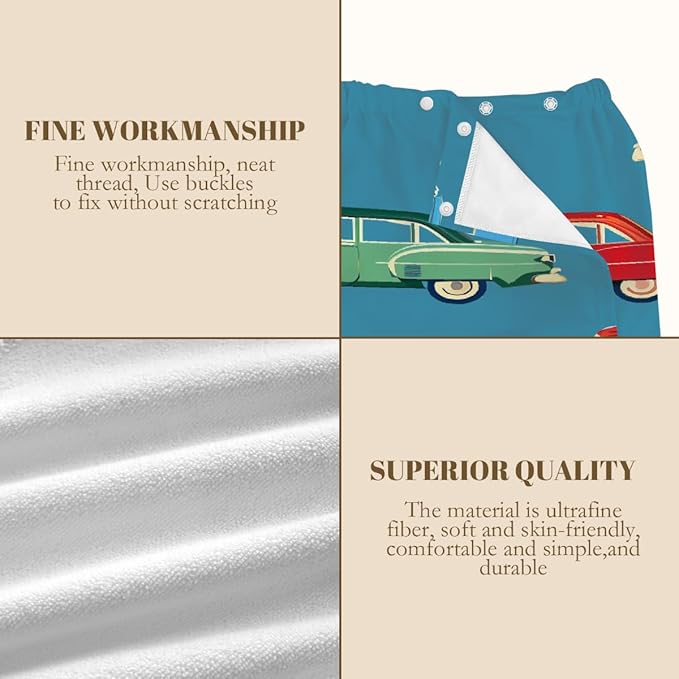 Towel Wrap for Women, Wearable Towel Dress Spa bathrobe with Adjustable Closure(Cartoon Retro Vintage Car)
