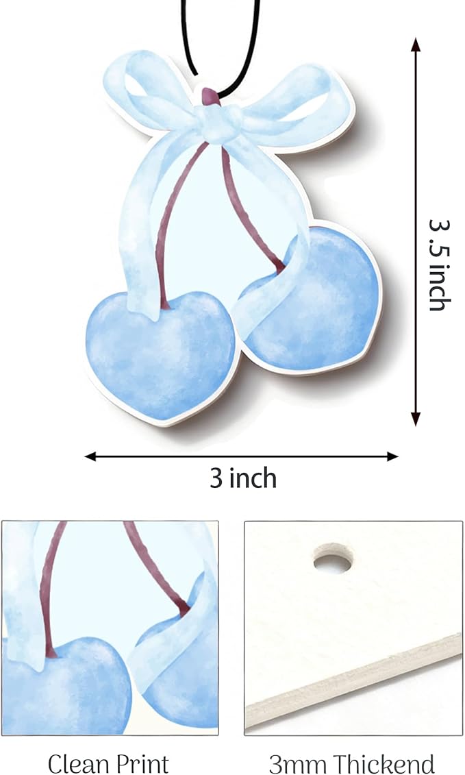 Coquette Girly 5pcs Car Air Freshener Cute Blue Bow Cherry Automotive Accessories Car Interior Hanging Scents Decor for Women Teen Girls