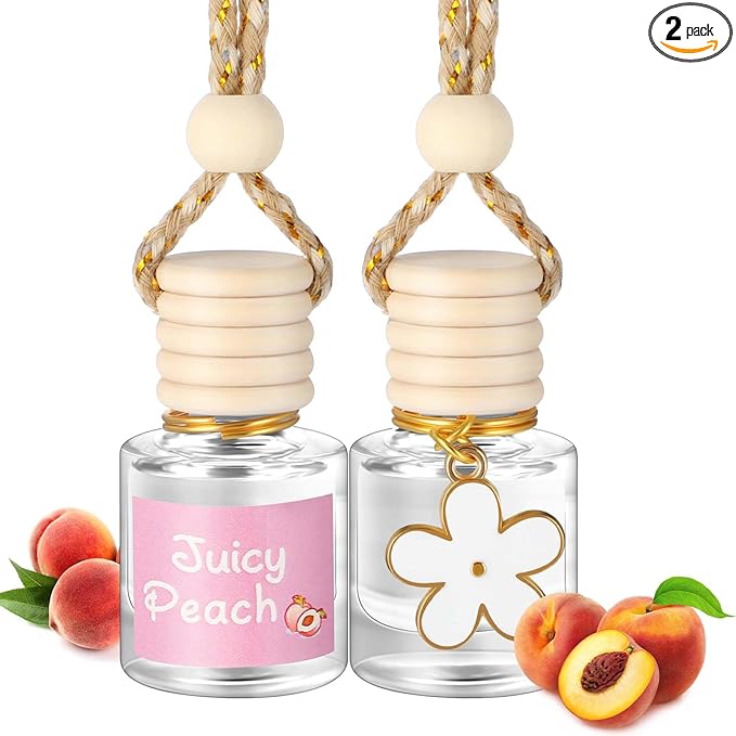 Siifert 2 Sets Hanging Car Air Freshener and Essential Oil Diffuser, Car Air Freshener Daisy Essential Oil Diffuser Long Lasting Automobile Aromatherapy(White,Juicy Peach)