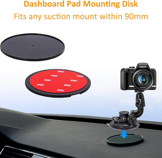 woleyi Windshield Dashboard DSLR Car Mount with Strong Suction Cup and Insurance Tether use for Canon, Nikon, Sony, DSLR, Olympus, Pentax, HeroFiber and More Cameras