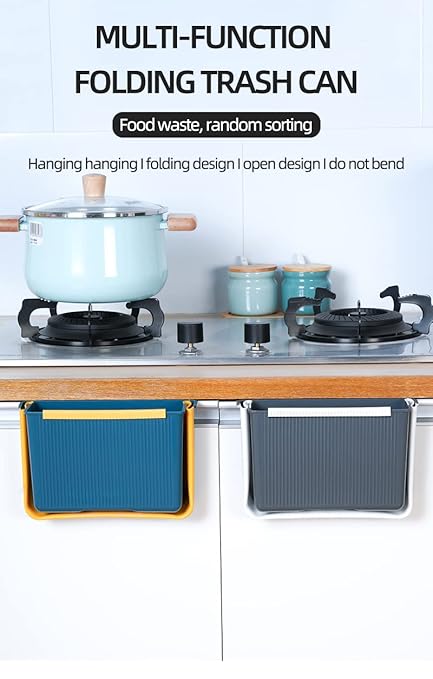 Hanging Kitchen Trash Can, Kitchen Trash Can Foldable, 3L Collapsible Hanging Small Garbage for Cabinet/Car/Bedroom/Bathroom(Gray)