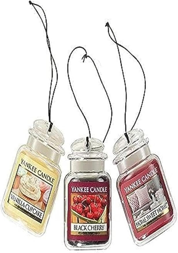 Yankee Candle Car Jar Ultimate, Vanilla, Black Cherry & Home Sweet Home, Hanging Air Freshener, Neutralizes Odors with Authentic Fragrance for Travel or Home, 3 Units (Variety Pack)