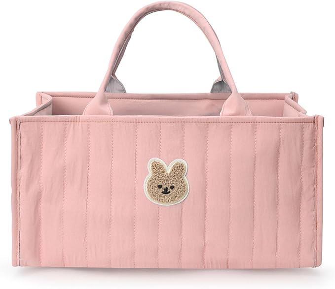 Diaper Caddy Organizer,Cute Floral Nursery Storage Basket,Soft Portable Changing Table Car Caddy Organizer Gift (Bear D)
