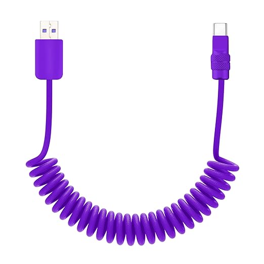 chubbycable Curly Chubby 120W Coiled USB C Fast Charging Cable Durable Braided Charger Cord for Car Compatible with iPhone 17-15 Series iPad, Purple+Purple, USB-A to Type-C, 2.13FT-6.56FT